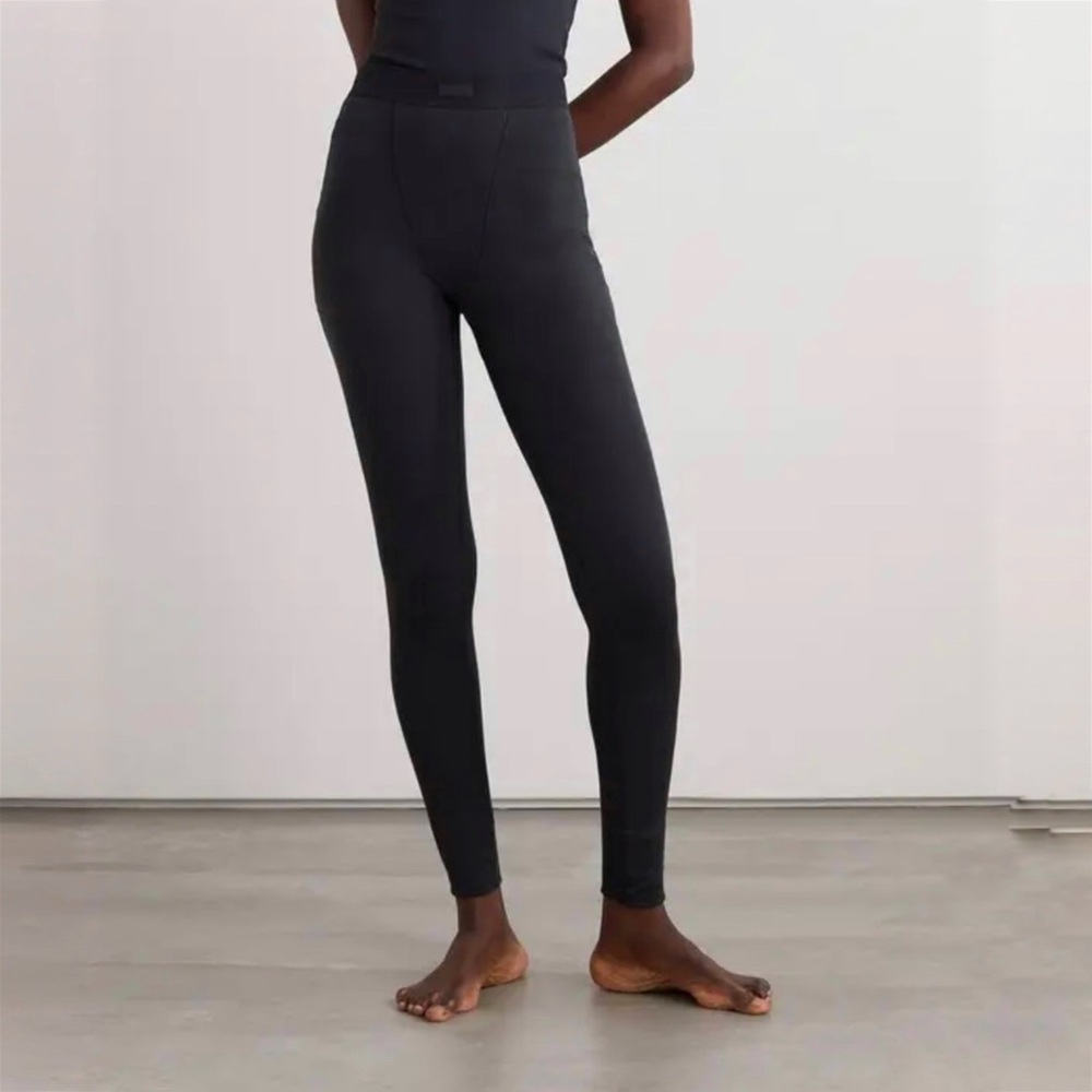 Skims Cotton Ribbed Leggings Black Soot Womens Size Large